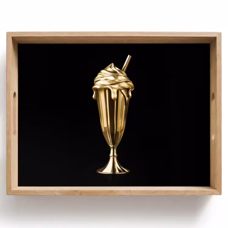 Milkshake - Goud - Drinken - Zwart Dienblad Rechthoek middel -z3d_shopping