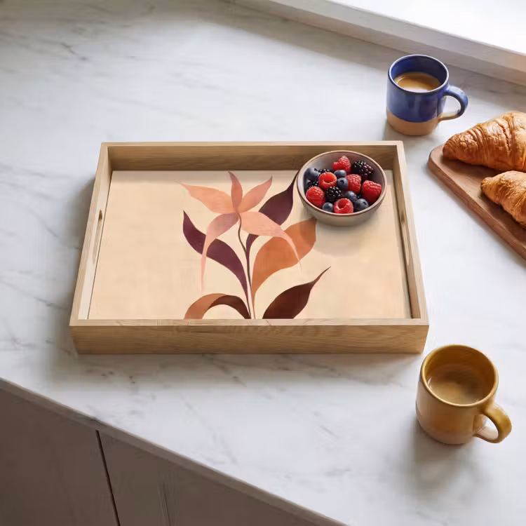 Minimalistisch - Bloem - Bladeren - Beige Dienblad Rechthoek middel -sfeer2