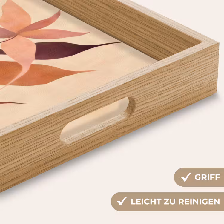 Minimalistisch - Bloem - Bladeren - Beige Dienblad Rechthoek middel -USP_HandgreepDE