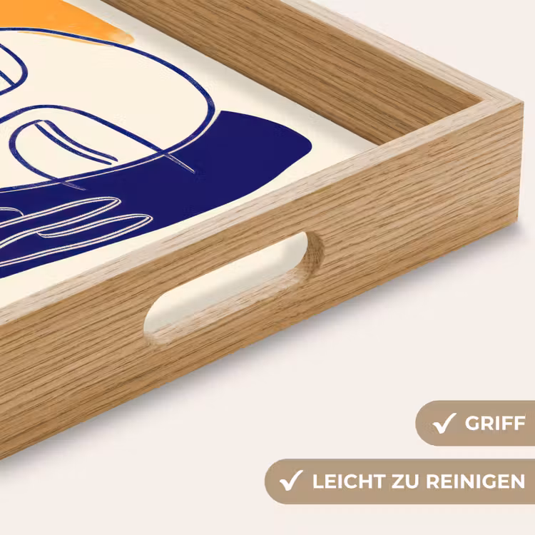 Minimalistisch - Gezicht - Hand - Oranje - Blauw Dienblad Rechthoek middel -USP_HandgreepDE