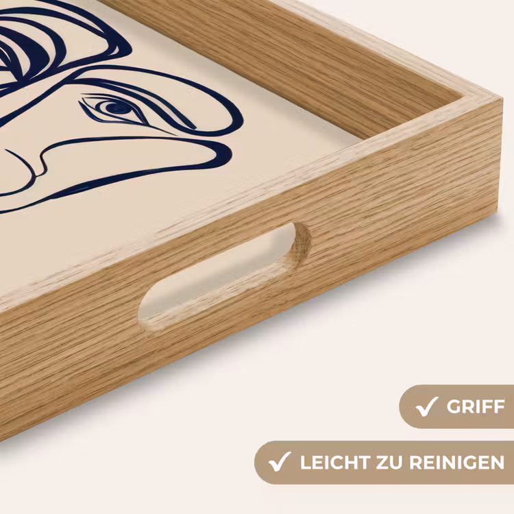 Minimalistisch - Lijnillustratie - Beige - Donkerblauw Dienblad Rechthoek middel -USP_HandgreepDE