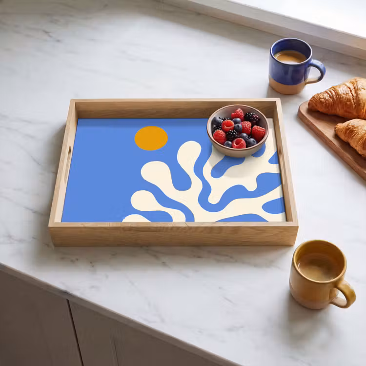 Minimalistisch - Organisch patroon - Blauw Dienblad Rechthoek middel -sfeer2