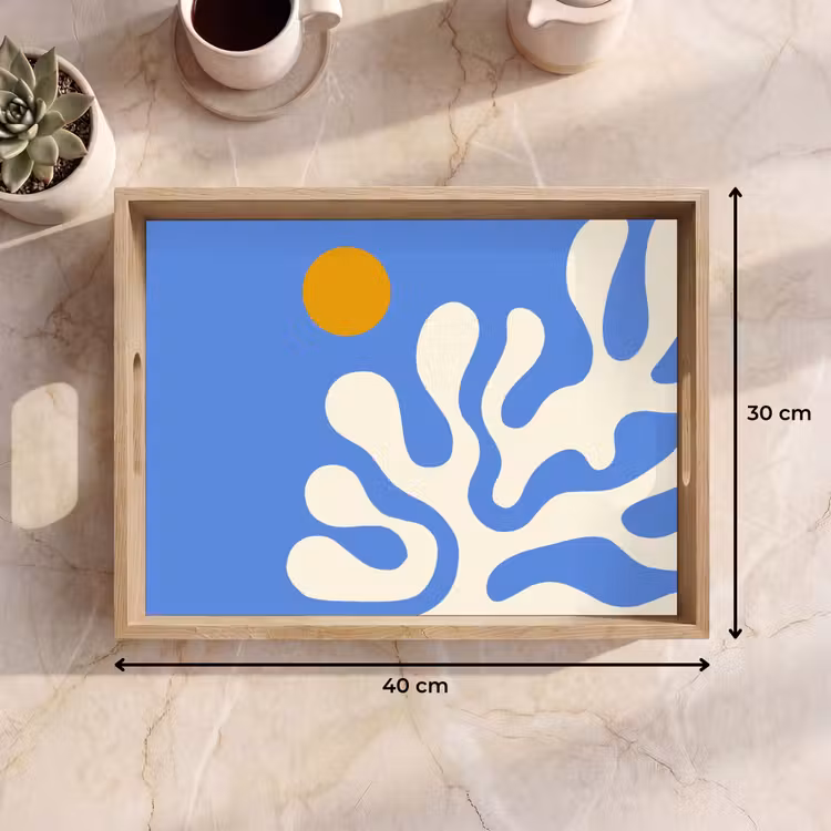 Minimalistisch - Organisch patroon - Blauw Dienblad Rechthoek middel -USP_Formaat