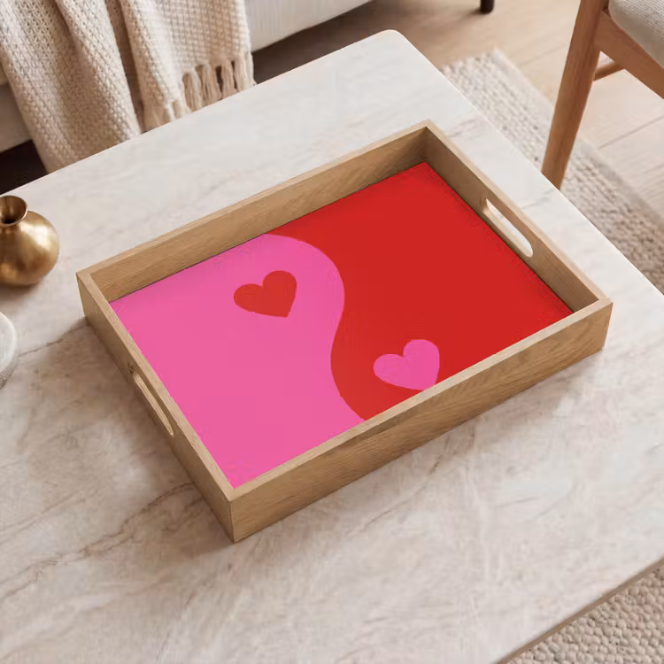 Minimalistisch - Rood - Roze - Hartjes Dienblad Rechthoek middel -sfeer1
