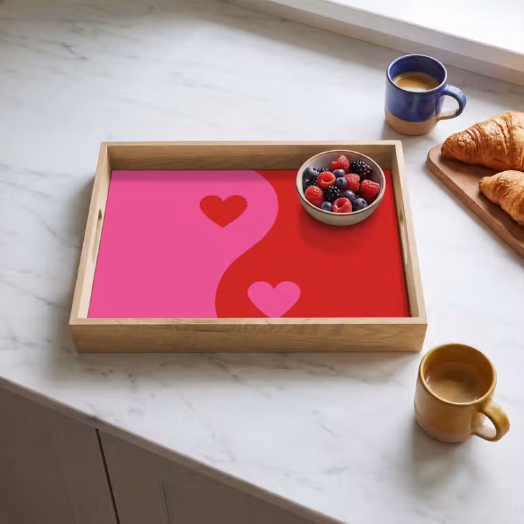 Minimalistisch - Rood - Roze - Hartjes Dienblad Rechthoek middel -sfeer2