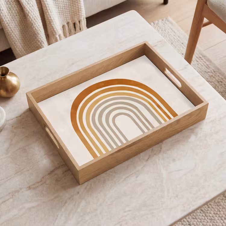 Minimalistisch - Boog - Lijnen - Beige Dienblad Rechthoek middel -sfeer1