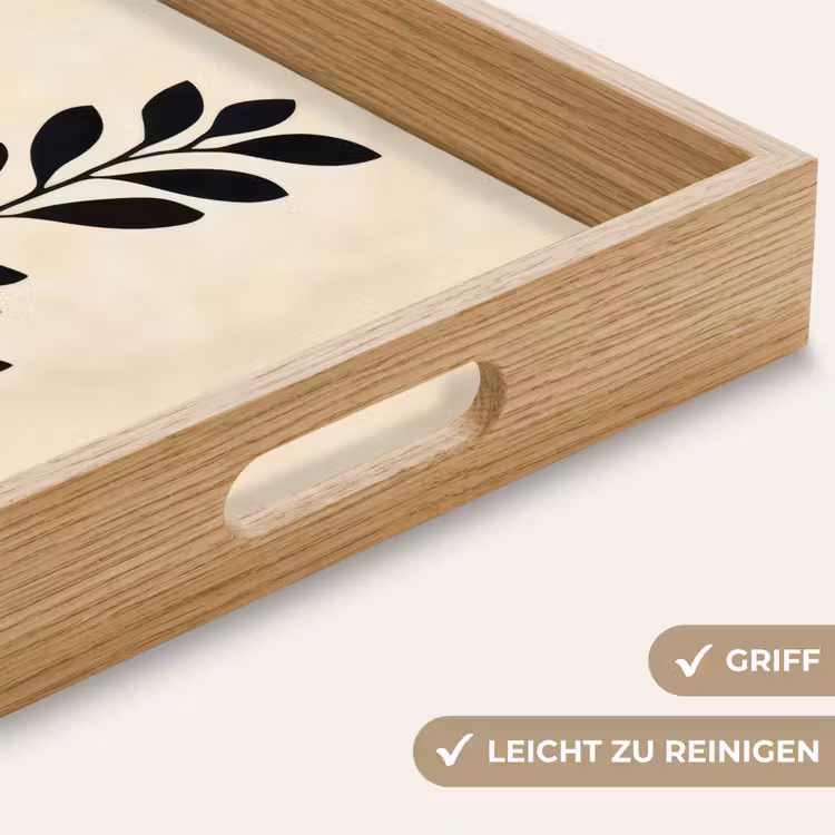 Minimalistisch - Tak - Bladeren - Zwart Dienblad Rechthoek middel -USP_HandgreepDE