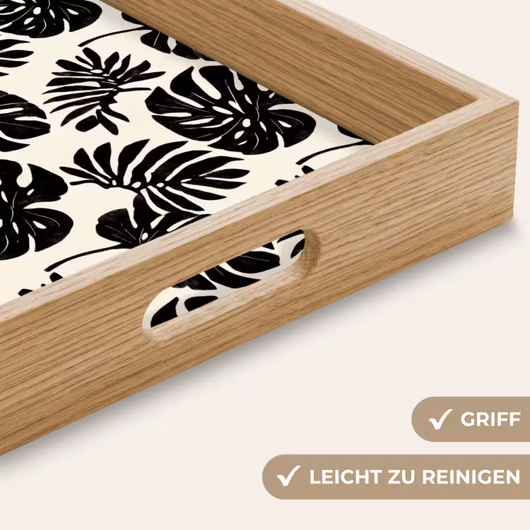Modern - Monstera - Zwart Dienblad Rechthoek middel 911 -USP_HandgreepDE