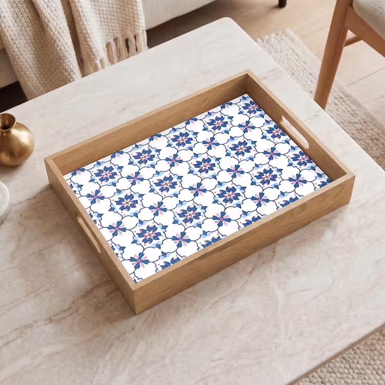 Modern - Patroon - Blauw - Roze Dienblad Rechthoek middel 911 -sfeer1