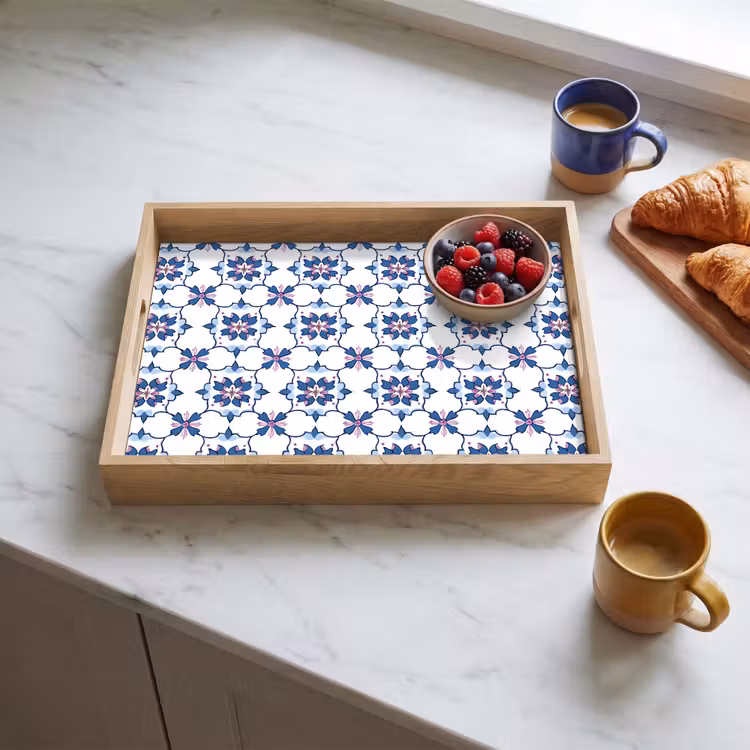 Modern - Patroon - Blauw - Roze Dienblad Rechthoek middel 911 -sfeer2