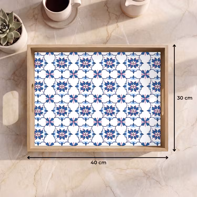 Modern - Patroon - Blauw - Roze Dienblad Rechthoek middel 911 -USP_Formaat