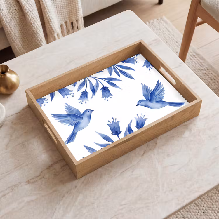 Modern - Vogels - Delfts - Blauw Dienblad Rechthoek middel -sfeer1