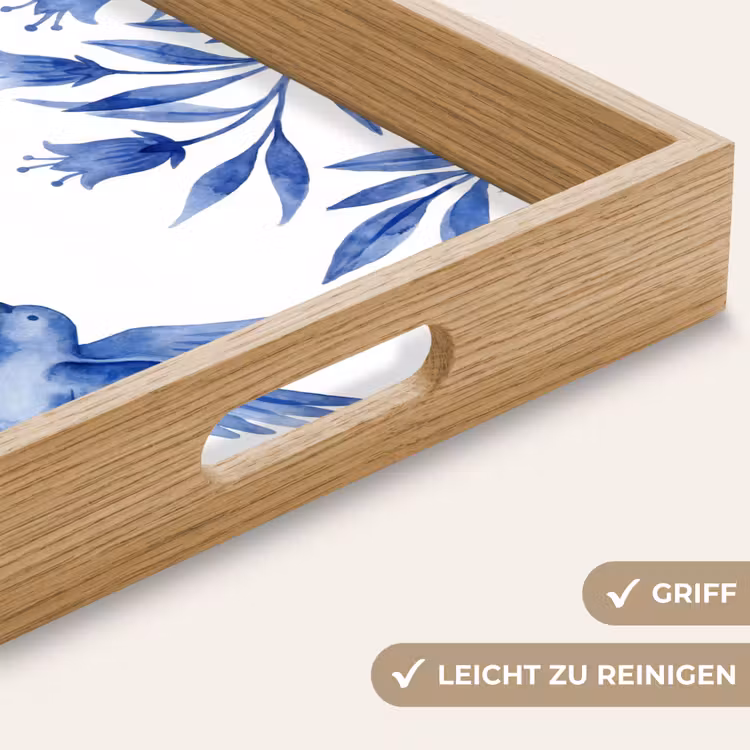 Modern - Vogels - Delfts - Blauw Dienblad Rechthoek middel -USP_HandgreepDE