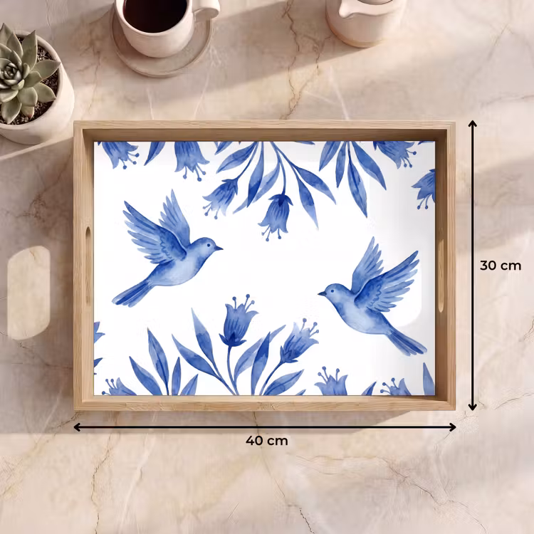 Modern - Vogels - Delfts - Blauw Dienblad Rechthoek middel -USP_Formaat