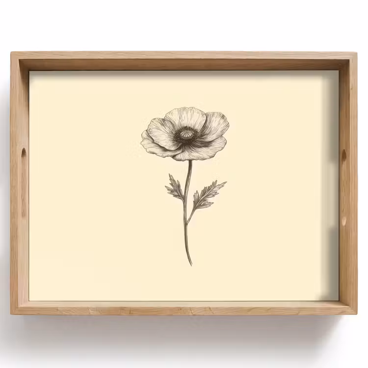 Klaproos - Illustratie - Zwart Dienblad Rechthoek middel -z3d_shopping