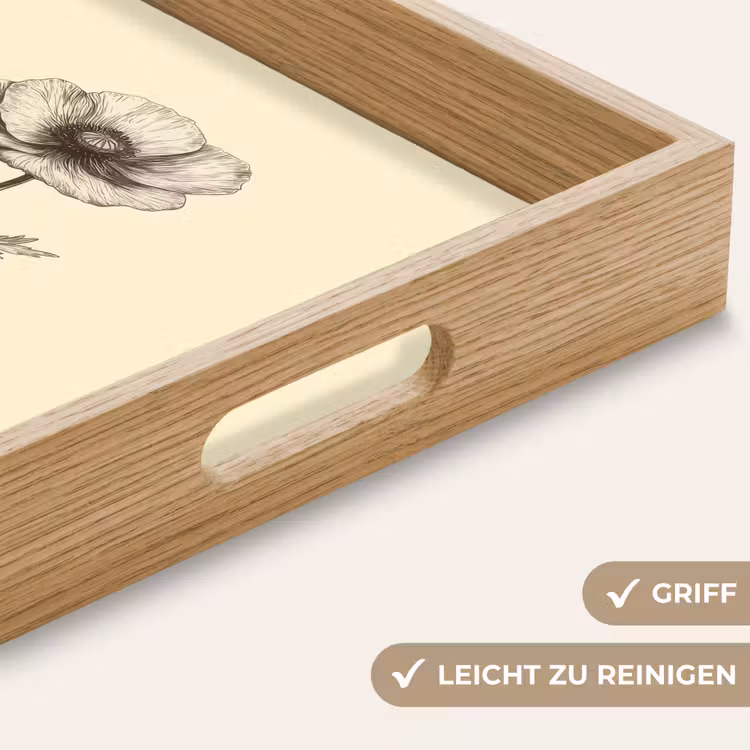 Klaproos - Illustratie - Zwart Dienblad Rechthoek middel -USP_HandgreepDE