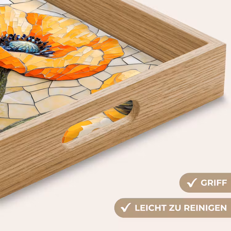 Klaprozen - Oranje - Mozaïek - Bladeren Dienblad Rechthoek middel -USP_HandgreepDE