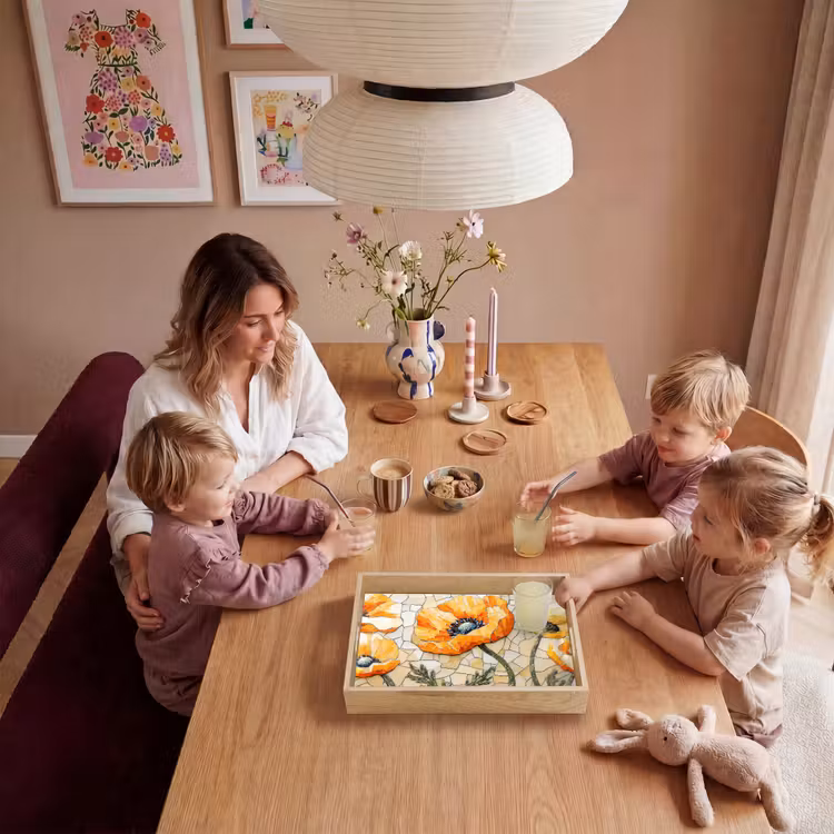 Klaprozen - Oranje - Mozaïek - Bladeren Dienblad Rechthoek middel -sfeer4