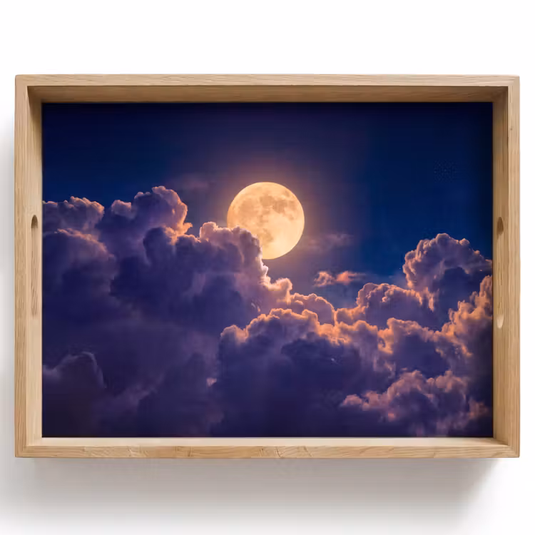 Maan - Wolken - Nacht - Oranje Dienblad Rechthoek middel -z3d_shopping