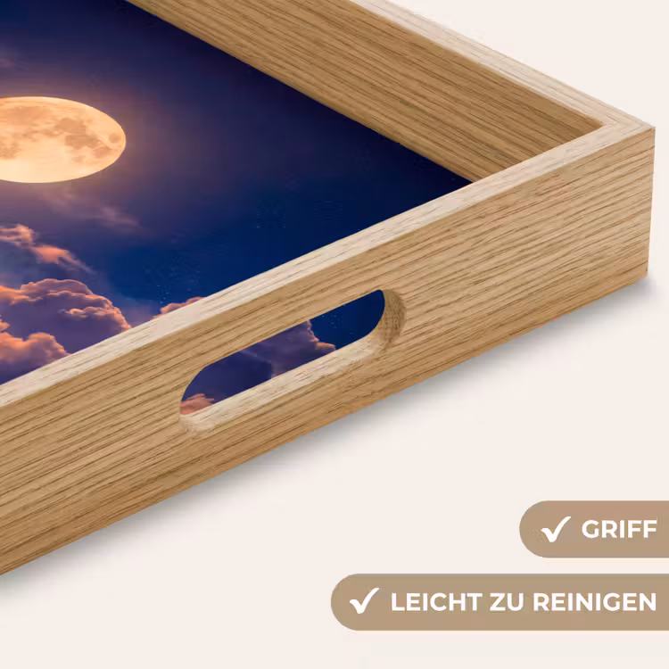 Maan - Wolken - Nacht - Oranje Dienblad Rechthoek middel -USP_HandgreepDE