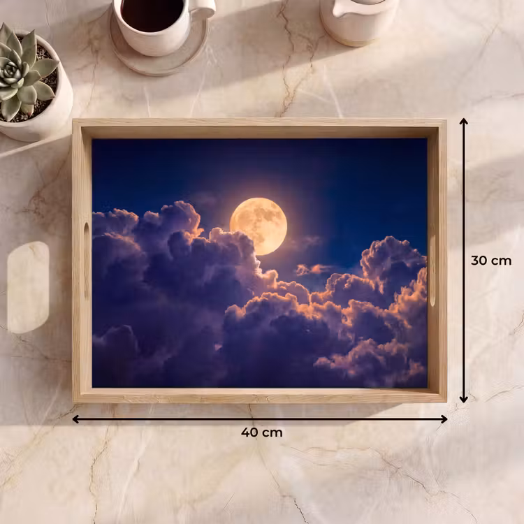 Maan - Wolken - Nacht - Oranje Dienblad Rechthoek middel -USP_Formaat