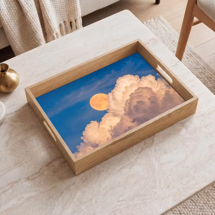 Maan - Wolken - Natuur - Oranje Dienblad Rechthoek middel -sfeer1
