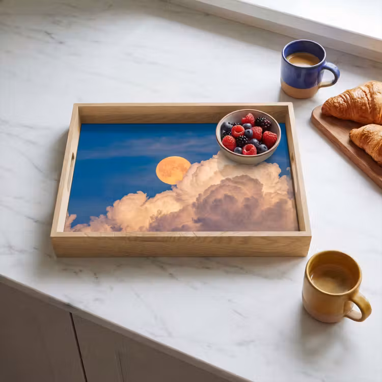 Maan - Wolken - Natuur - Oranje Dienblad Rechthoek middel -sfeer2