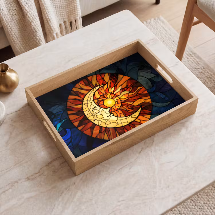 Mozaïek - Glas - Maan - Donkerblauw Dienblad Rechthoek middel -sfeer1