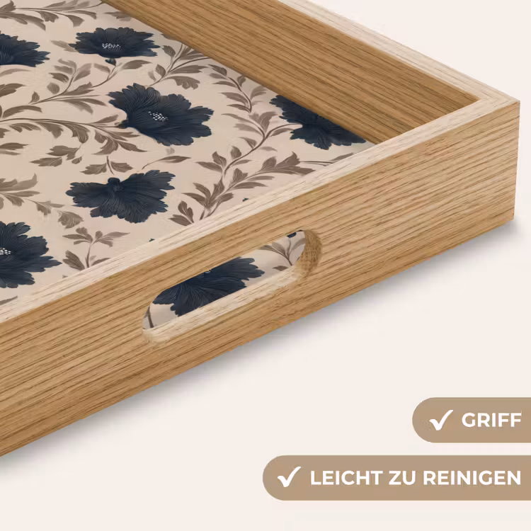 Motief - Bloemen - Zwart - Beige Dienblad Rechthoek middel 911 -USP_HandgreepDE