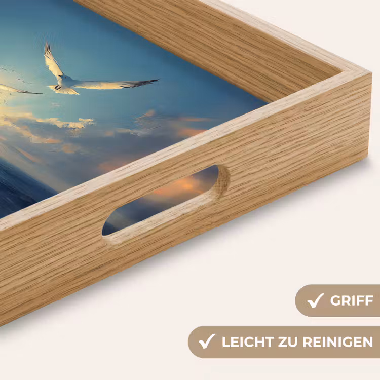 Meeuwen - Zee - Wolken -Blauw Dienblad Rechthoek middel -USP_HandgreepDE