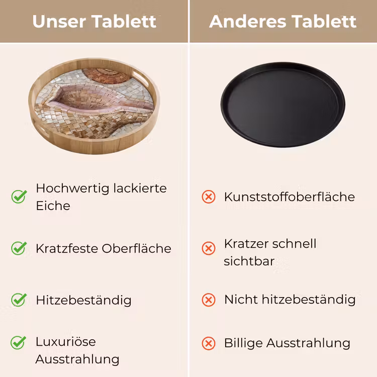 Schelp - Mozaïek - Zee - Beige - Modern Dienblad Rond middel -USP_VergelijkingDE