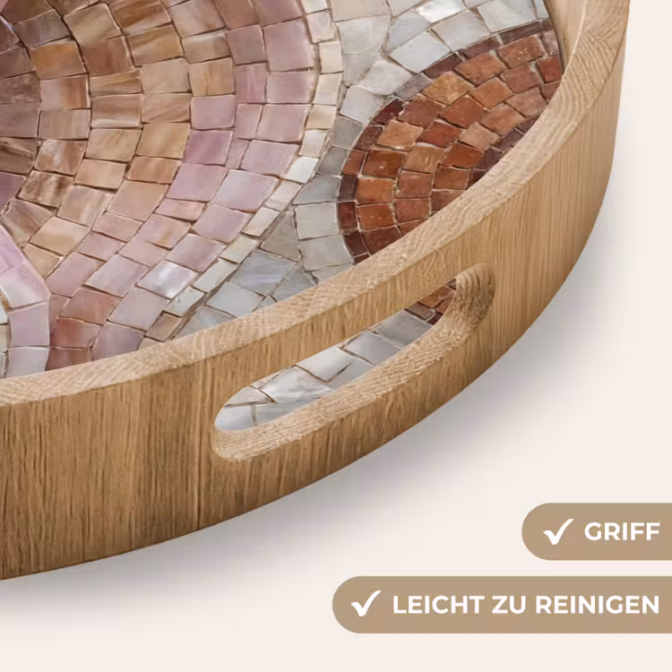 Schelp - Mozaïek - Zee - Beige - Modern Dienblad Rond middel -USP_HandgreepDE