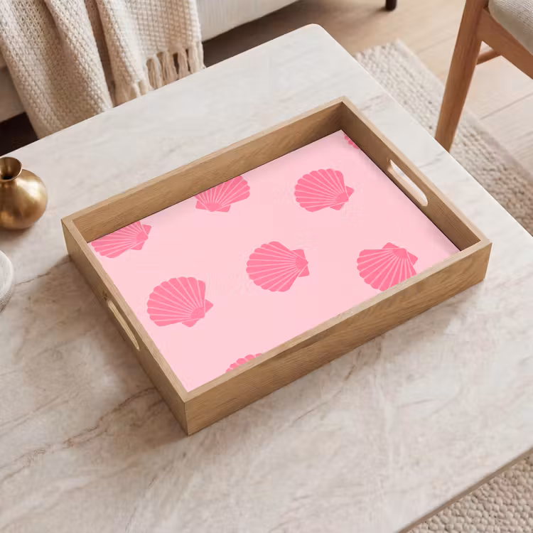 Schelp - Patroon - Zee - Modern - Roze Dienblad Rechthoek middel -sfeer1