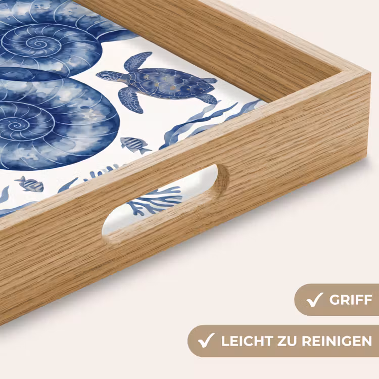 Schelp - Spiraal - Zeeleven - Aquarel - Blauw Dienblad Rechthoek middel -USP_HandgreepDE