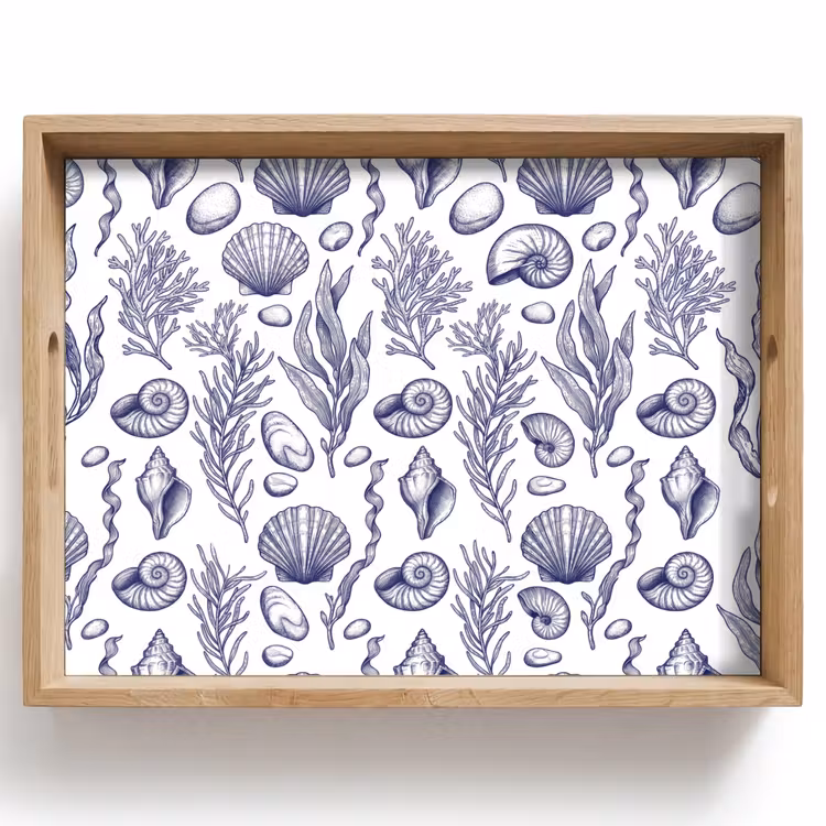 Schelpen - Zeewier - Oceaan - Illustratie - Blauw Dienblad Rechthoek middel -z3d_shopping