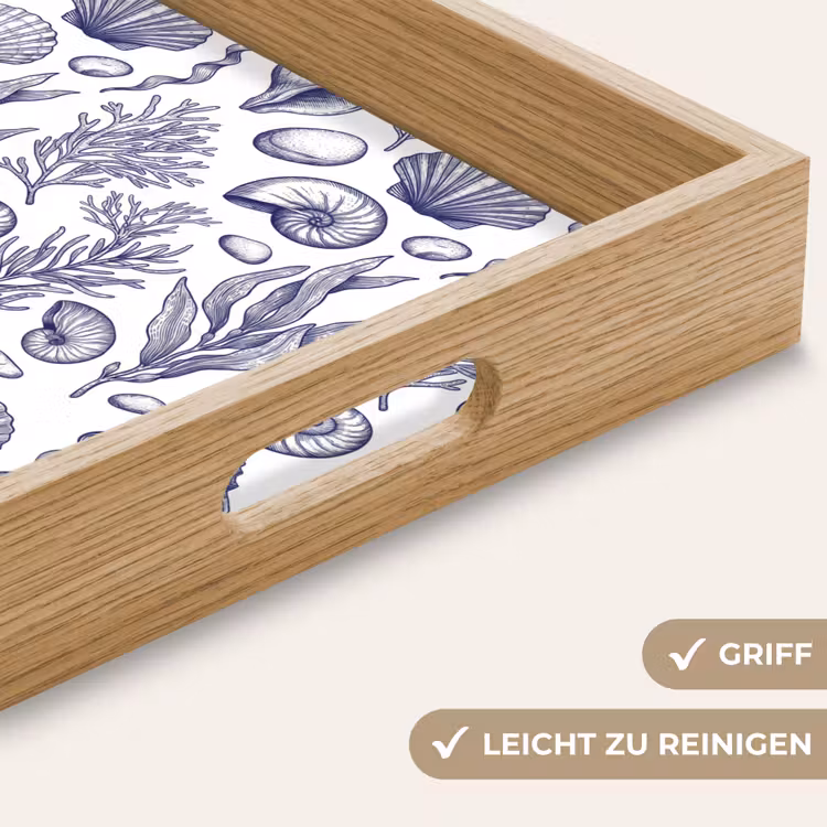 Schelpen - Zeewier - Oceaan - Illustratie - Blauw Dienblad Rechthoek middel -USP_HandgreepDE