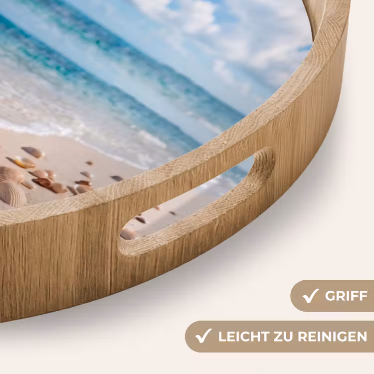 Schelpen - Strand - Natuur - Beige Dienblad Rond middel -USP_HandgreepDE