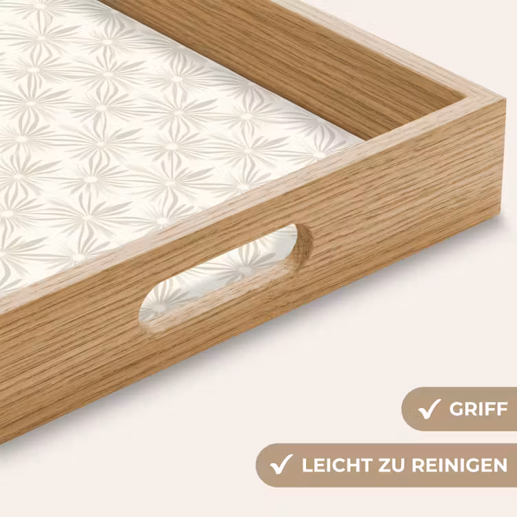 Patroon - Bloemen - Beige Dienblad Rechthoek middel 911 -USP_HandgreepDE