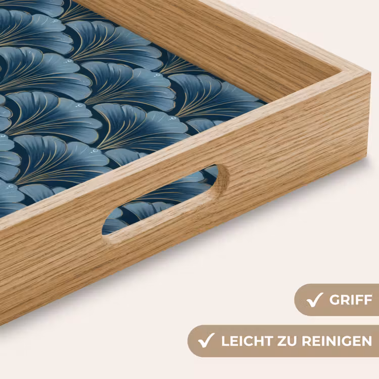 Patroon - Ginkgoblad - Blauw Dienblad Rechthoek middel 911 -USP_HandgreepDE