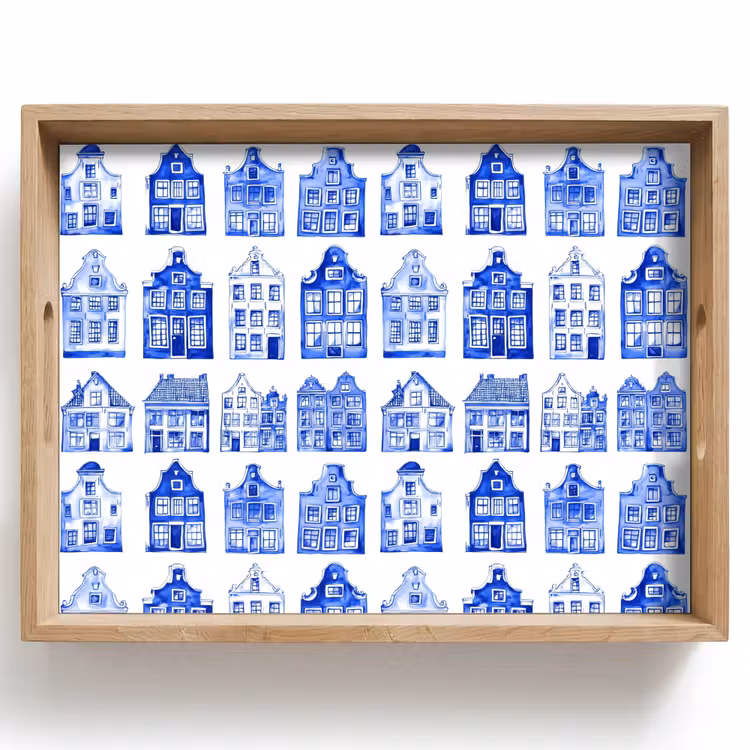 Patroon - Huizen - Blauw Dienblad Rechthoek middel 911 -z3d_shopping