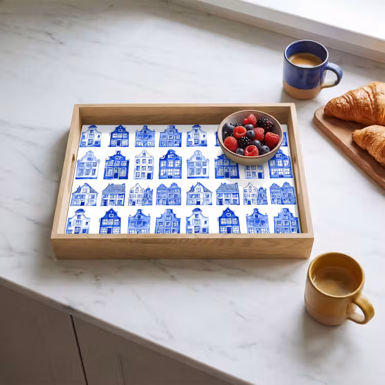 Patroon - Huizen - Blauw Dienblad Rechthoek middel 911 -sfeer2
