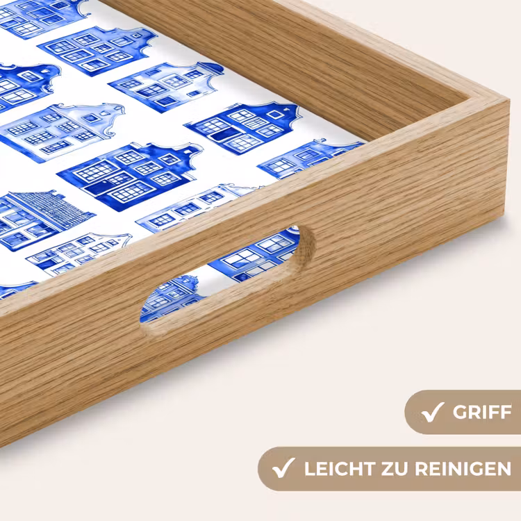 Patroon - Huizen - Blauw Dienblad Rechthoek middel 911 -USP_HandgreepDE