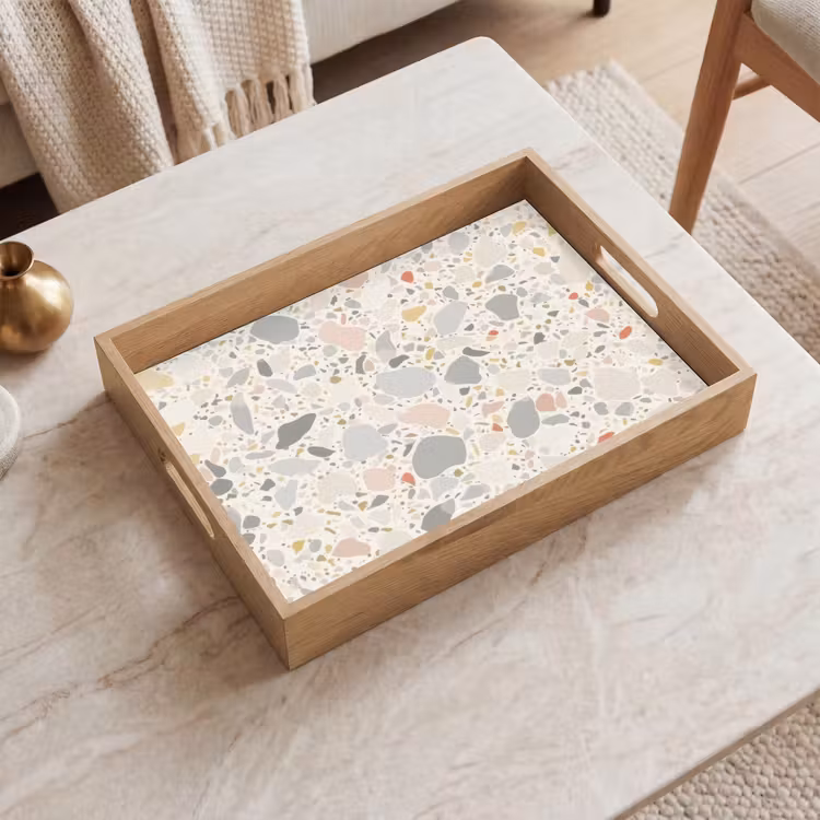 Patronen - Licht - Terrazzo - Decoratie Dienblad Rechthoek middel -sfeer1