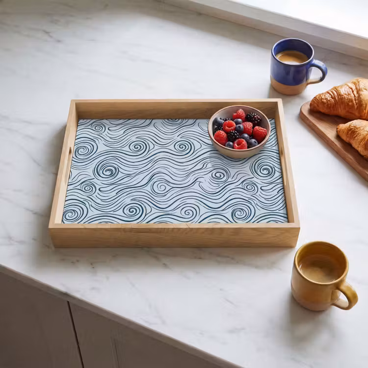 Patroon - Golven - Abstract - Modern - Blauw Dienblad Rechthoek middel -sfeer2