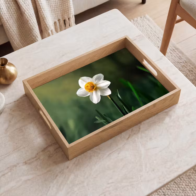 Narcis - Bloem - Wit - Grassprieten Dienblad Rechthoek middel -sfeer1