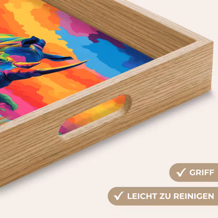Neushoorn - Zonsondergang - Savanna - Kleurrijk Dienblad Rechthoek middel -USP_HandgreepDE