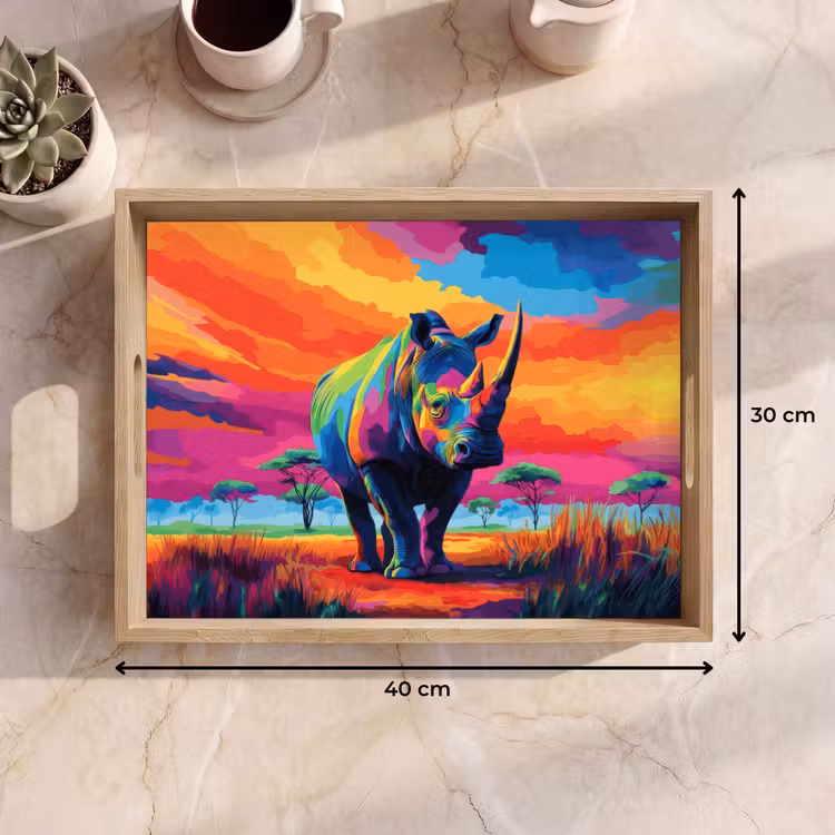 Neushoorn - Zonsondergang - Savanna - Kleurrijk Dienblad Rechthoek middel -USP_Formaat