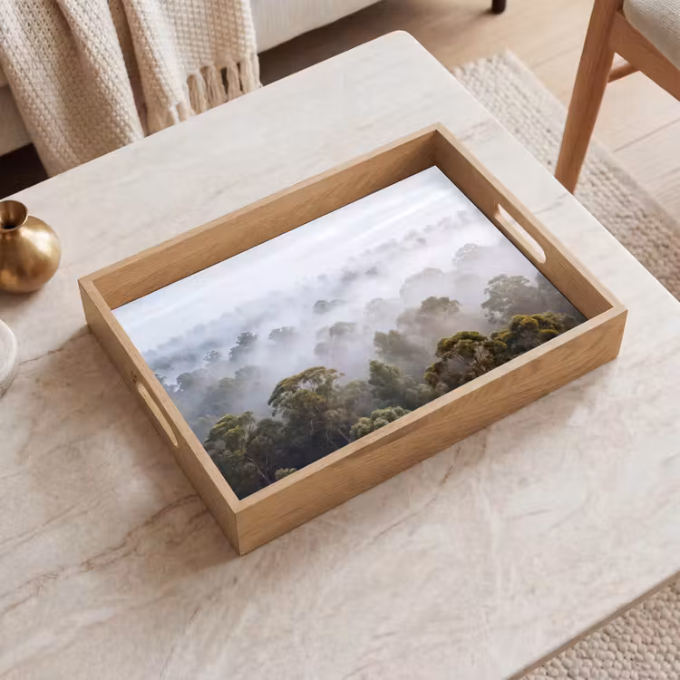 Natuur - Mist - Bos - Ochtend - Goud Dienblad Rechthoek middel -sfeer1