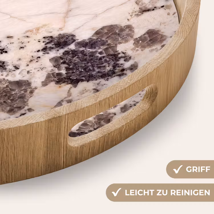 Natuursteen - Patroon - Abstract - Beige - Grijs Dienblad Rond middel -USP_HandgreepDE