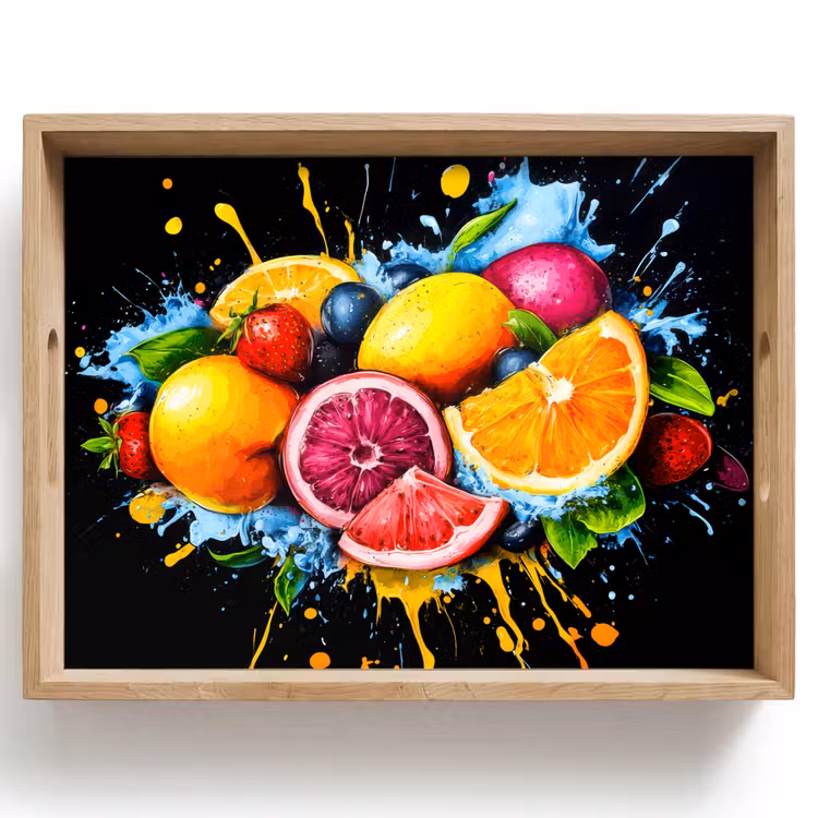 Fruit - Graffiti - Kleurrijk - Sinaasappel - Aardbei - Abstract Dienblad Rechthoek middel -z3d_shopping